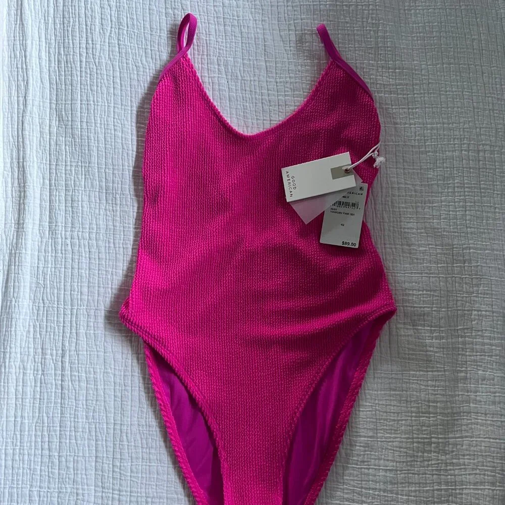 NWT Good American Always Fits one-piece swimsuit in Hawian pink size 1/2 - Picture 6 of 8